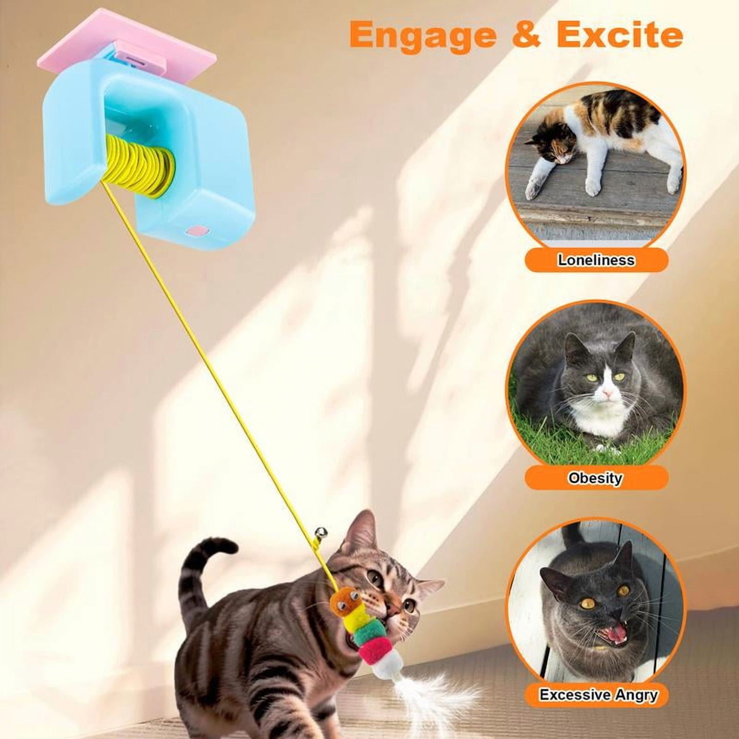 Interactive Hanging Door Cat Toy, USB Rechargeable Electric Bird Teaser for Indoor Cats, Self Play Exercise Toy for Boredom Relief, Blue