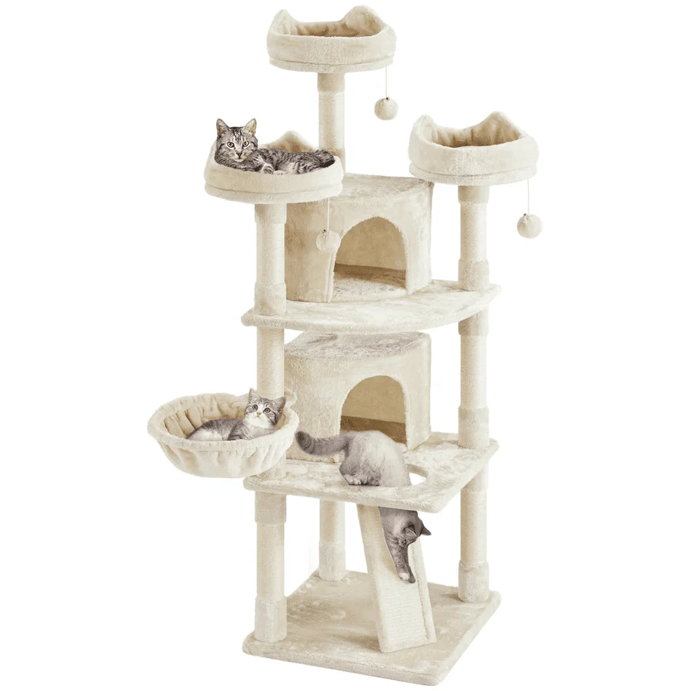 76"H Large Multilevel Cat Tree Tower with Condos and Perches, Dark Gray