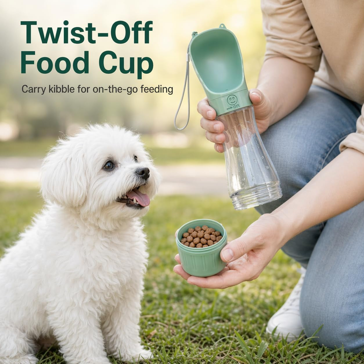 Portable Dog Water Bottle, Leak Proof Pet Water Dispenser for Walking, Travel, Hiking and Outdoor Use. Twist to Dispense Water. Twist Back to Lock in Spill Proff.