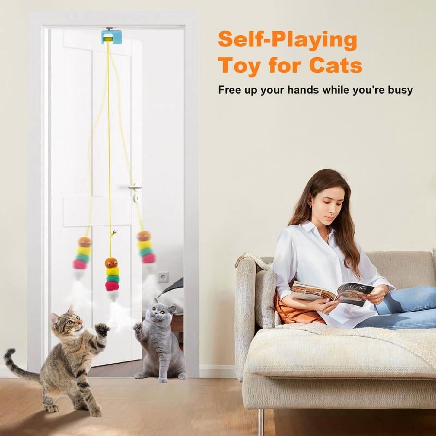 Interactive Hanging Door Cat Toy, USB Rechargeable Electric Bird Teaser for Indoor Cats, Self Play Exercise Toy for Boredom Relief, Blue