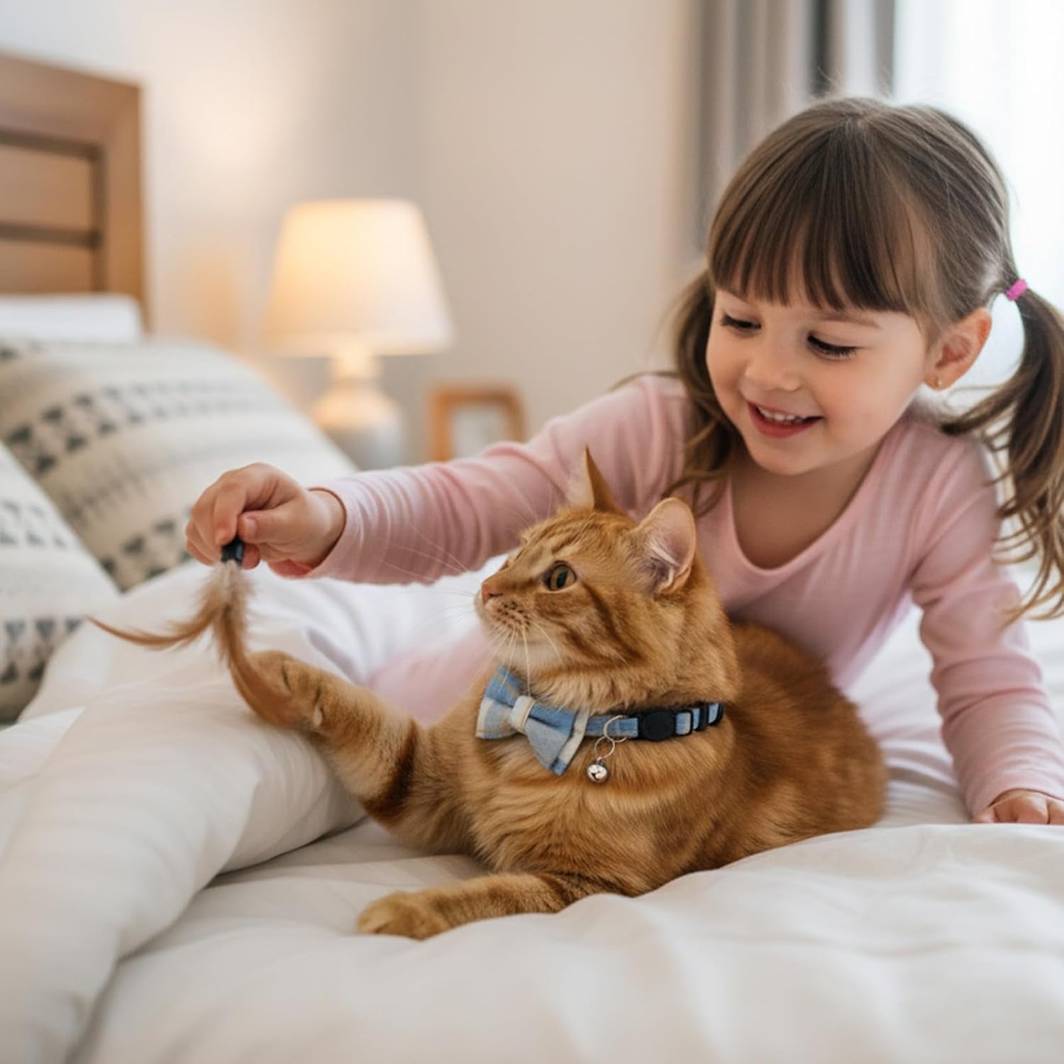 2 Pcs Cat Collar with Bells, Adjustable Breakaway Bow Tie for Shorthair Cat, Chihuahua Ect., Cute Pet Collar for Kitten, Puppy & Small Pets (Blue & White Plaid)