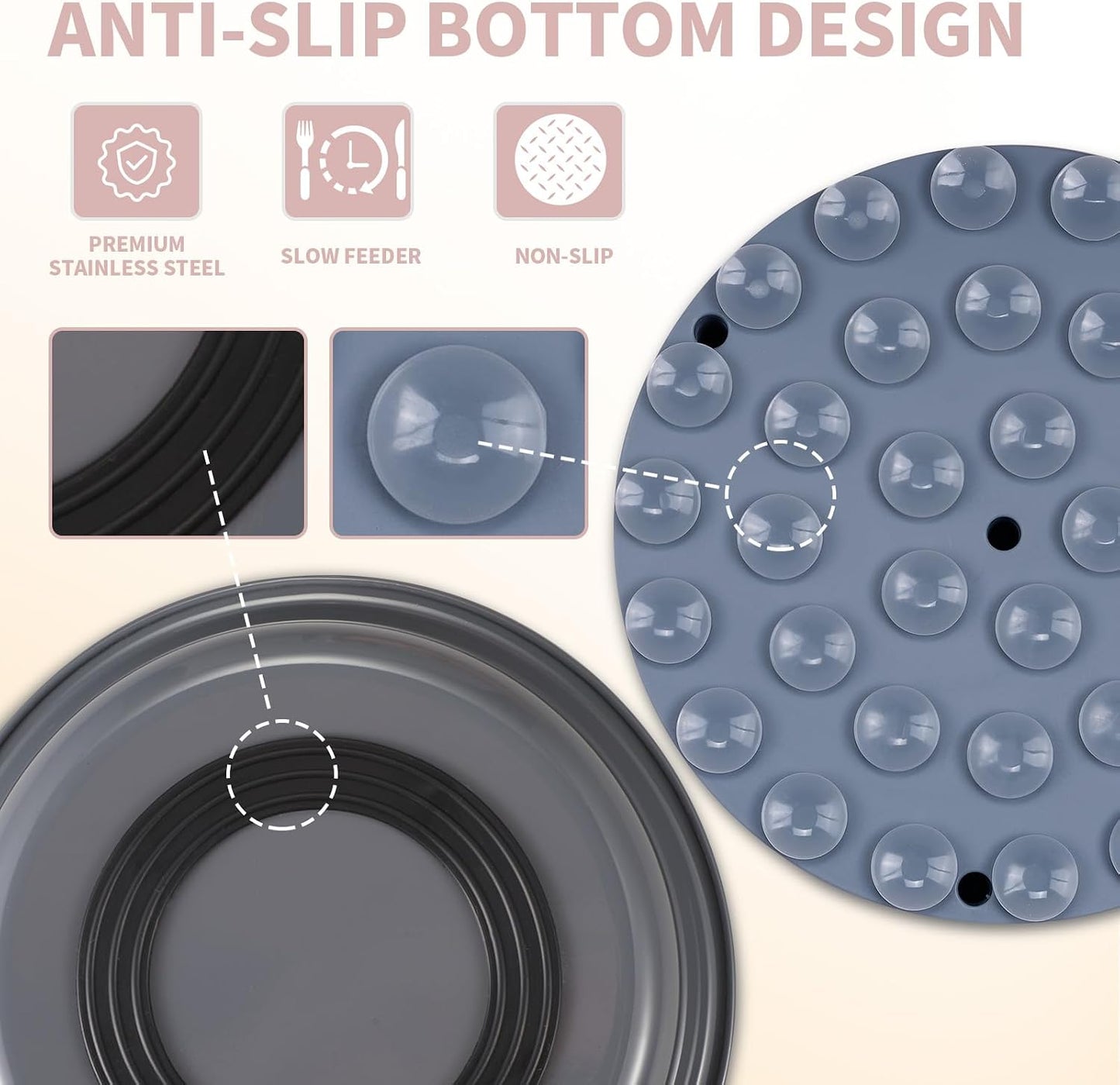 2-In-1 Metal Slow Feeder Dog Bowl,  Stainless Steel Dog Bowls with Silicone Slow Feeder Insert, Food Grade 304 Water Food Bowl with Anti-Slip Base for Small, Medium, Large Dogs