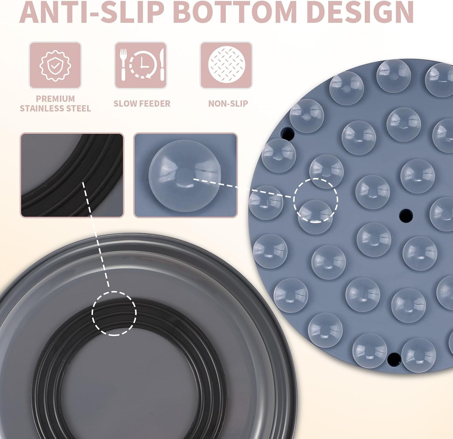 2-In-1 Metal Slow Feeder Dog Bowl,  Stainless Steel Dog Bowls with Silicone Slow Feeder Insert, Food Grade 304 Water Food Bowl with Anti-Slip Base for Small, Medium, Large Dogs