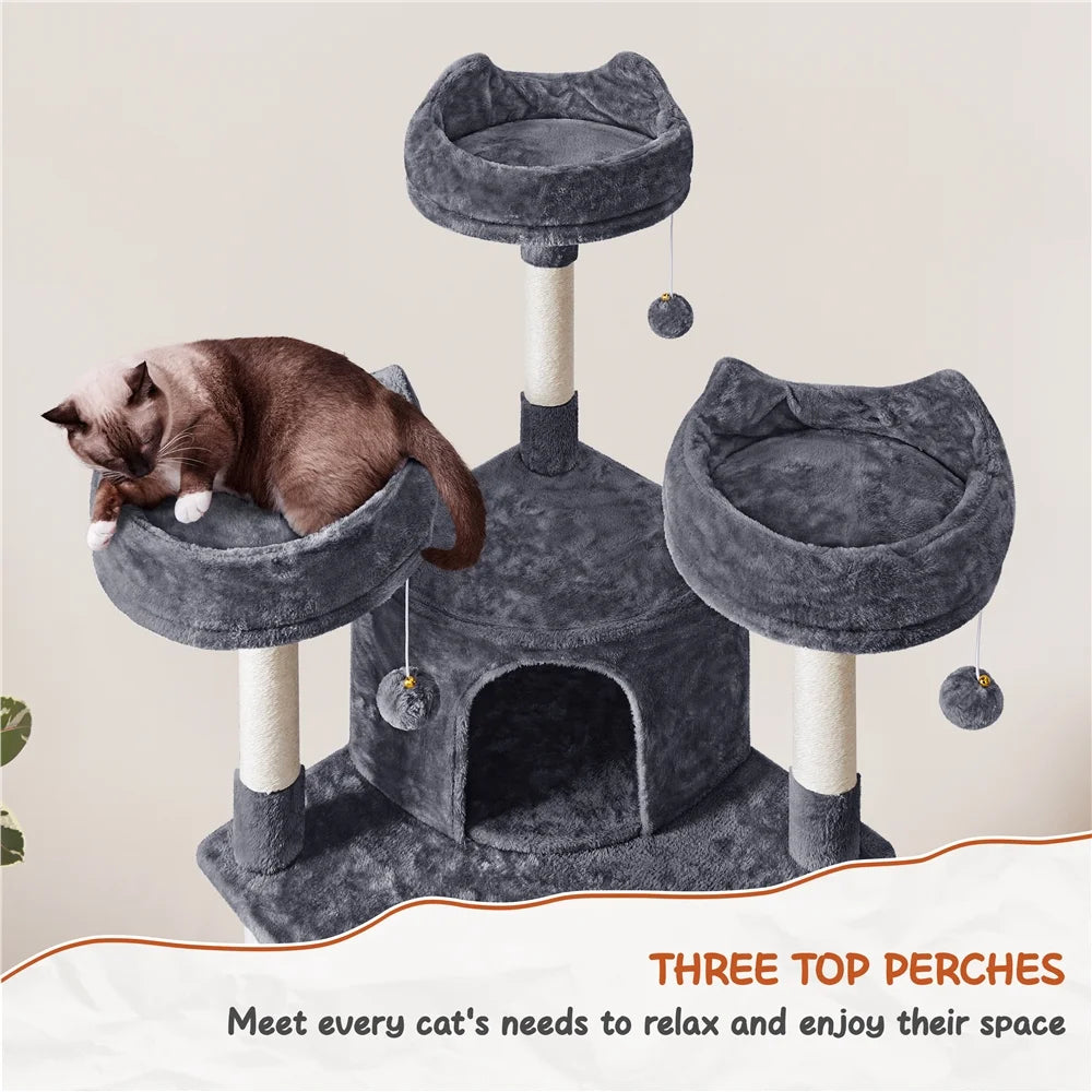 76"H Large Multilevel Cat Tree Tower with Condos and Perches, Dark Gray