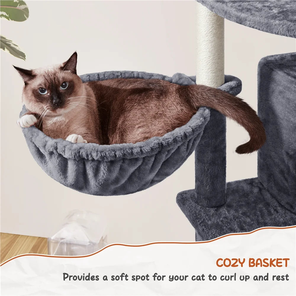 76"H Large Multilevel Cat Tree Tower with Condos and Perches, Dark Gray