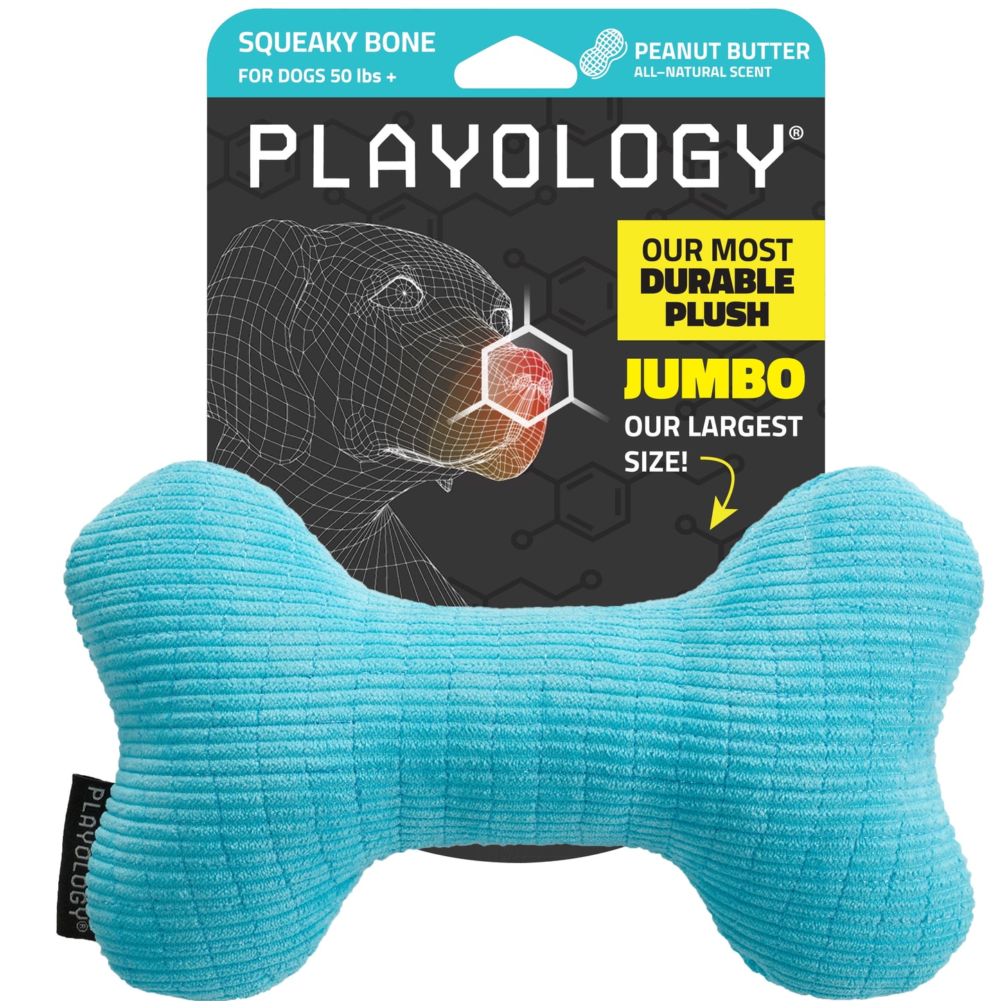 Dog Toys | Plush Squeaky Bone, Peanut Butter Scented Toy - Jumbo
