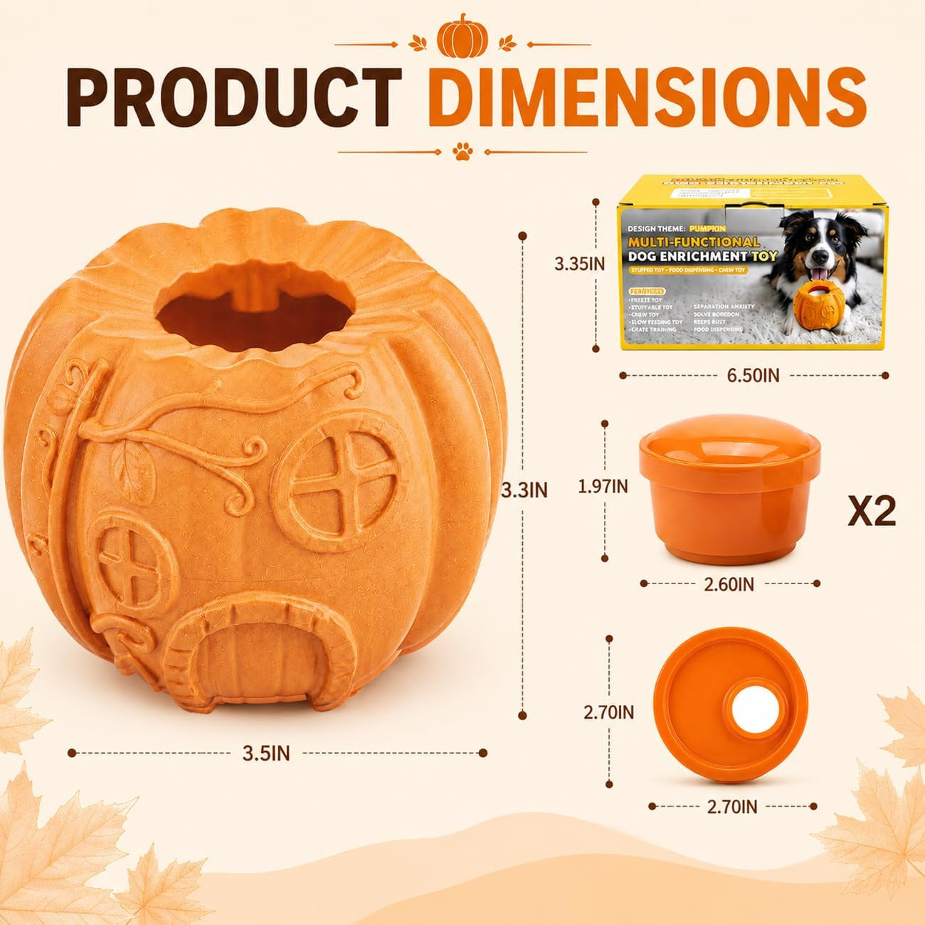 Dog Treat Toys, Pumpkin-Shaped Dog Treat Ball, Dog Frozen Treat Toy with 2 Freeze Bowls, Dog Toy Treat Dispenser, Dog Enrichment Toys, Fillable Slow Feeder and Lick Bowl for Dogs Set