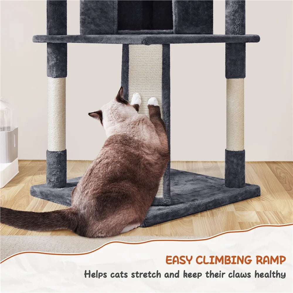 76"H Large Multilevel Cat Tree Tower with Condos and Perches, Dark Gray