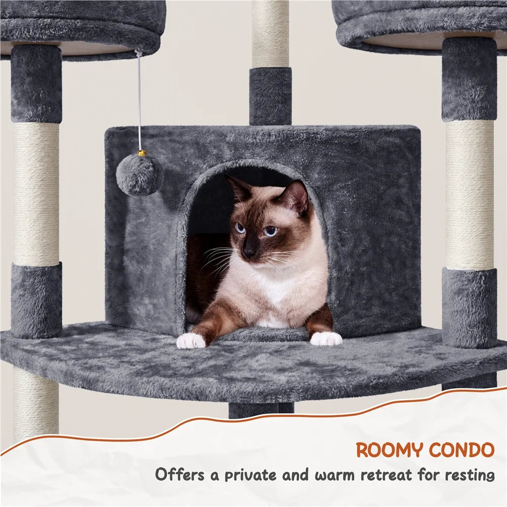 76"H Large Multilevel Cat Tree Tower with Condos and Perches, Dark Gray