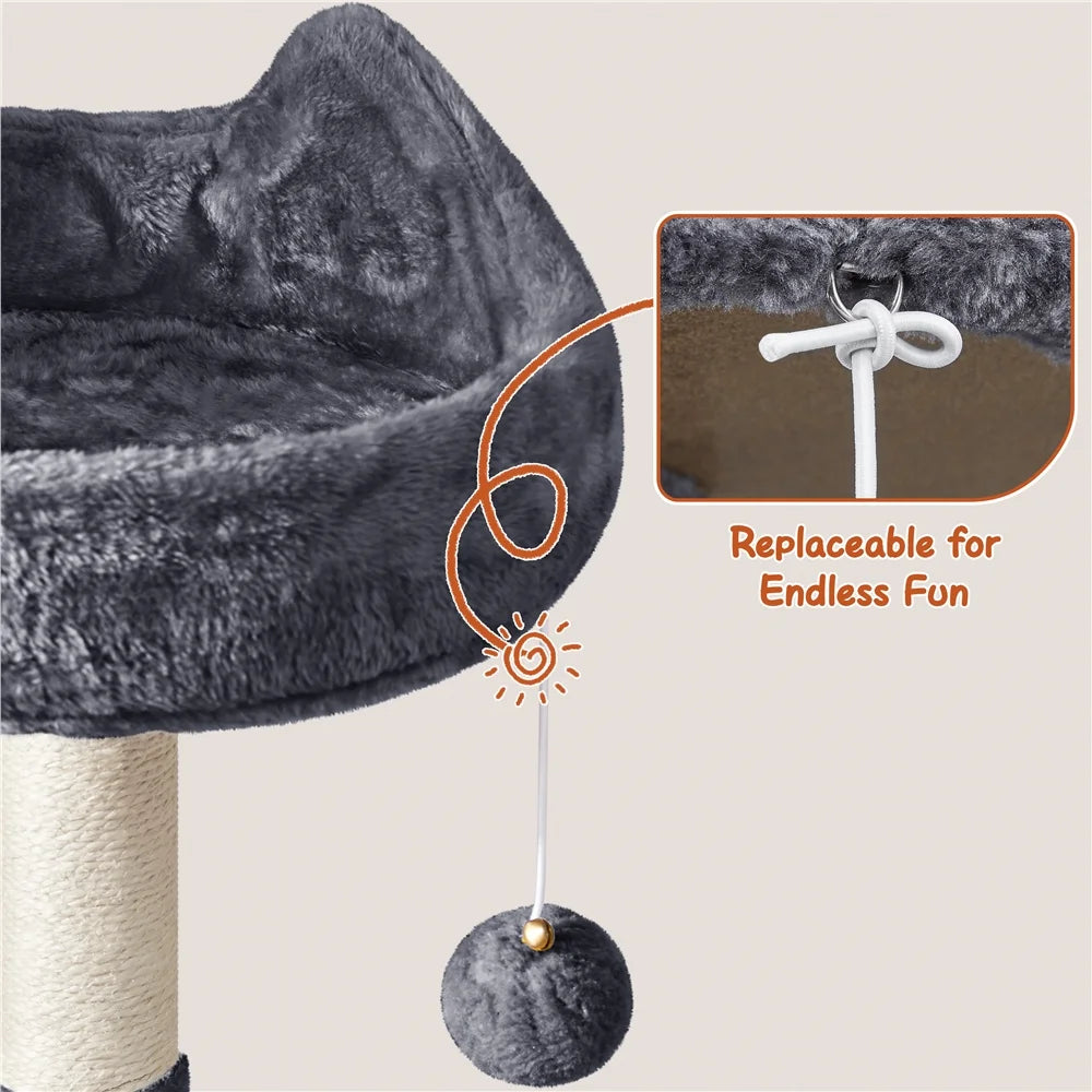 76"H Large Multilevel Cat Tree Tower with Condos and Perches, Dark Gray