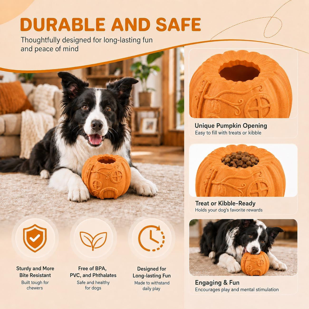 Dog Treat Toys, Pumpkin-Shaped Dog Treat Ball, Dog Frozen Treat Toy with 2 Freeze Bowls, Dog Toy Treat Dispenser, Dog Enrichment Toys, Fillable Slow Feeder and Lick Bowl for Dogs Set