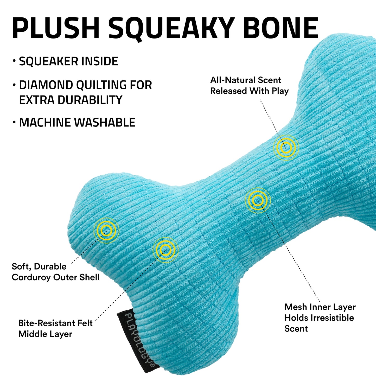 Dog Toys | Plush Squeaky Bone, Peanut Butter Scented Toy - Jumbo
