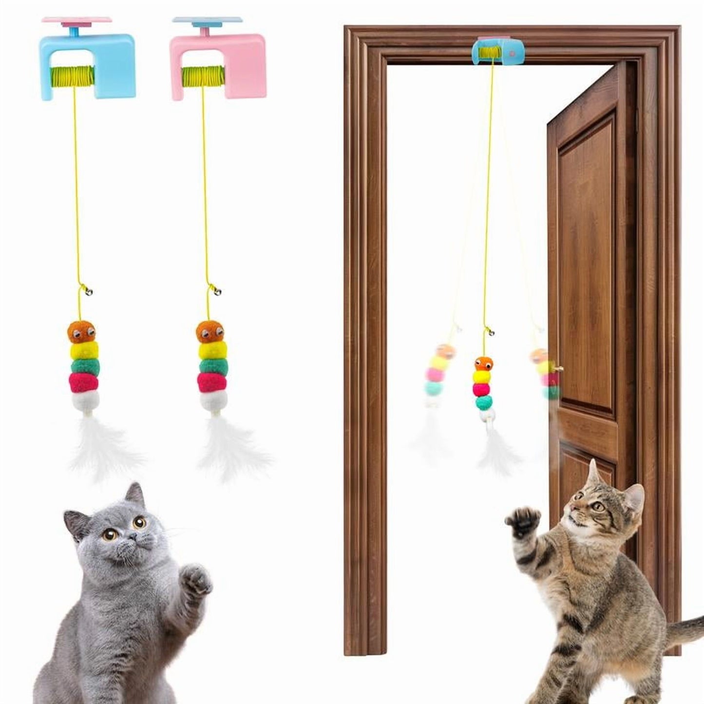 Interactive Hanging Door Cat Toy, USB Rechargeable Electric Bird Teaser for Indoor Cats, Self Play Exercise Toy for Boredom Relief, Blue