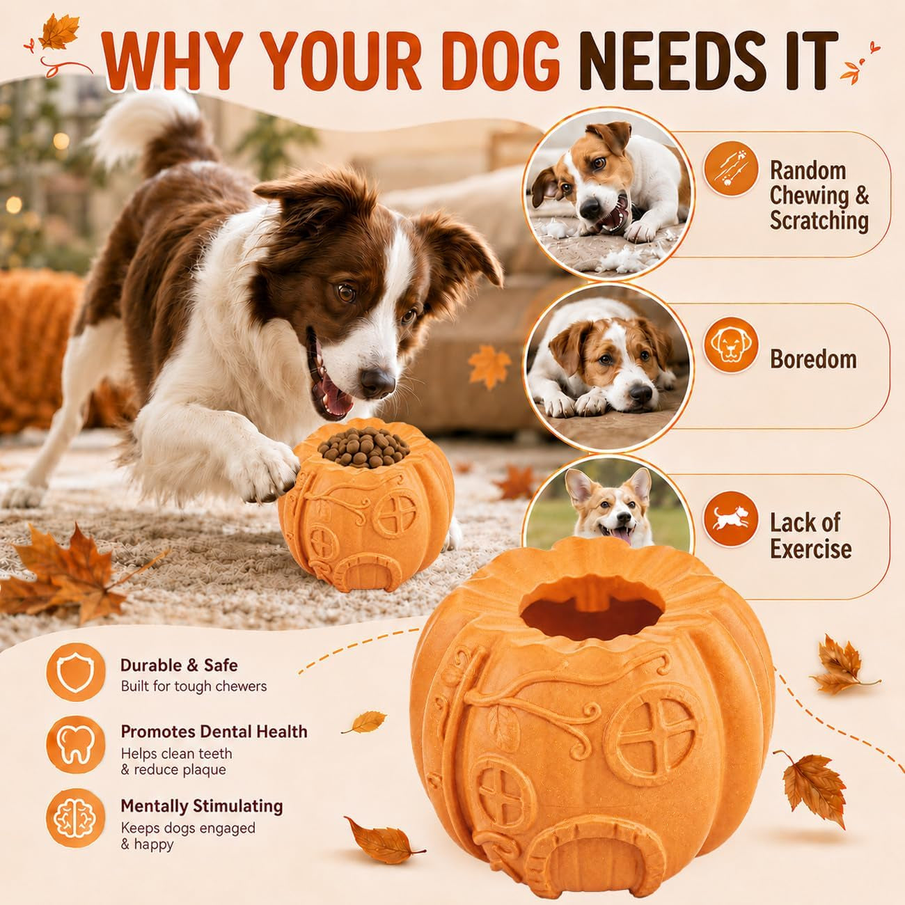 Dog Treat Toys, Pumpkin-Shaped Dog Treat Ball, Dog Frozen Treat Toy with 2 Freeze Bowls, Dog Toy Treat Dispenser, Dog Enrichment Toys, Fillable Slow Feeder and Lick Bowl for Dogs Set